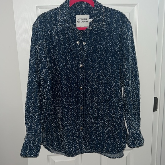 FRAME Atelier of Denim Oversized Frayed Denim Speckled Shirt - Picture 5 of 10